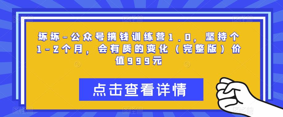 坏坏-公众号搞钱训练营1.0,坚持个1-2个月,会有质的变化(完整版)价值999元