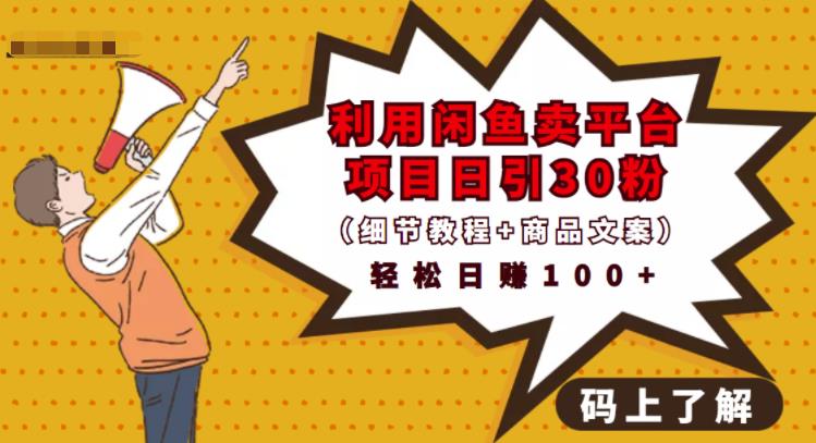 利用闲鱼卖平台项目课程资源日引流30+精准粉丝,轻松日赚100+,积累人脉可实现二次变